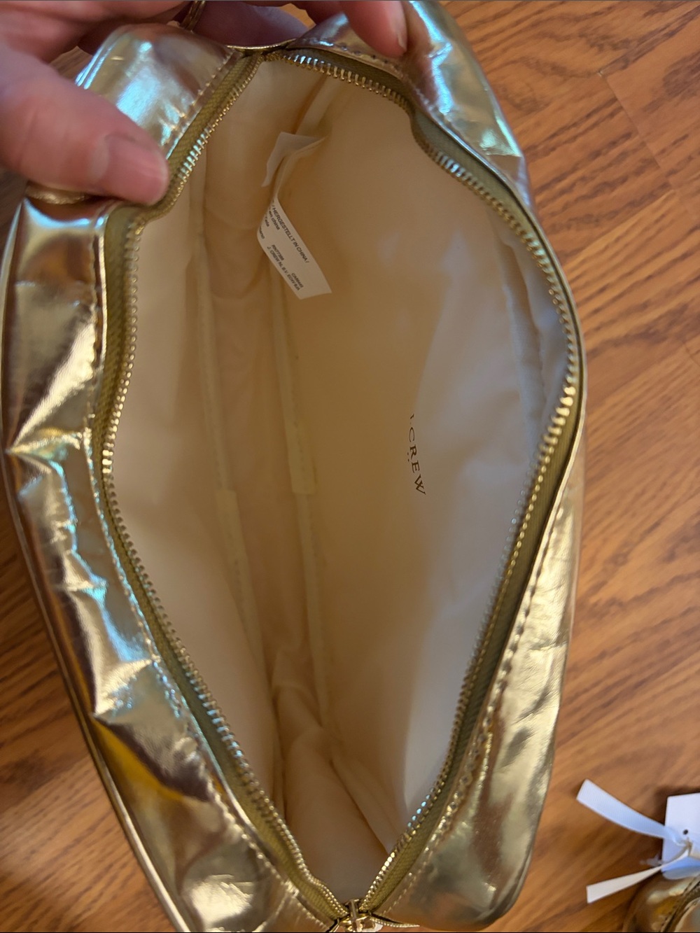 J. Crew two piece Shiny Metallic Gold Cosmetic Travel Pouch - Picture 4 of 5